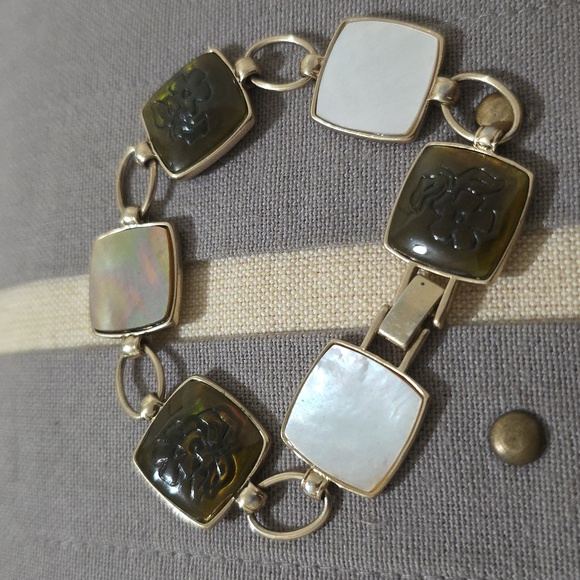 Monet Jewelry - Mother of Pearl and Carved Lucite Vintage Bracelet